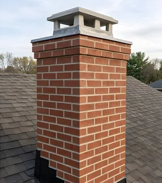 After: chimney rebuilt in solid red brick with a new crown and light cap