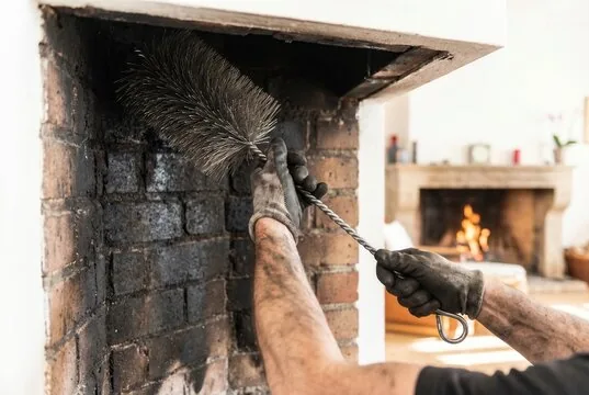 Wire brush in a sooty firebox